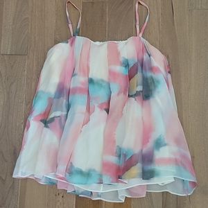 Alice + Olivia pleated watercolor silk tank s